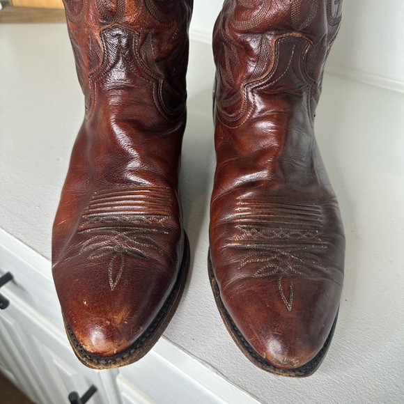 Vintage Dan Post Brown Embroidered Leather Cowboy Boots Men’s Size 12D - Picture 3 of 11